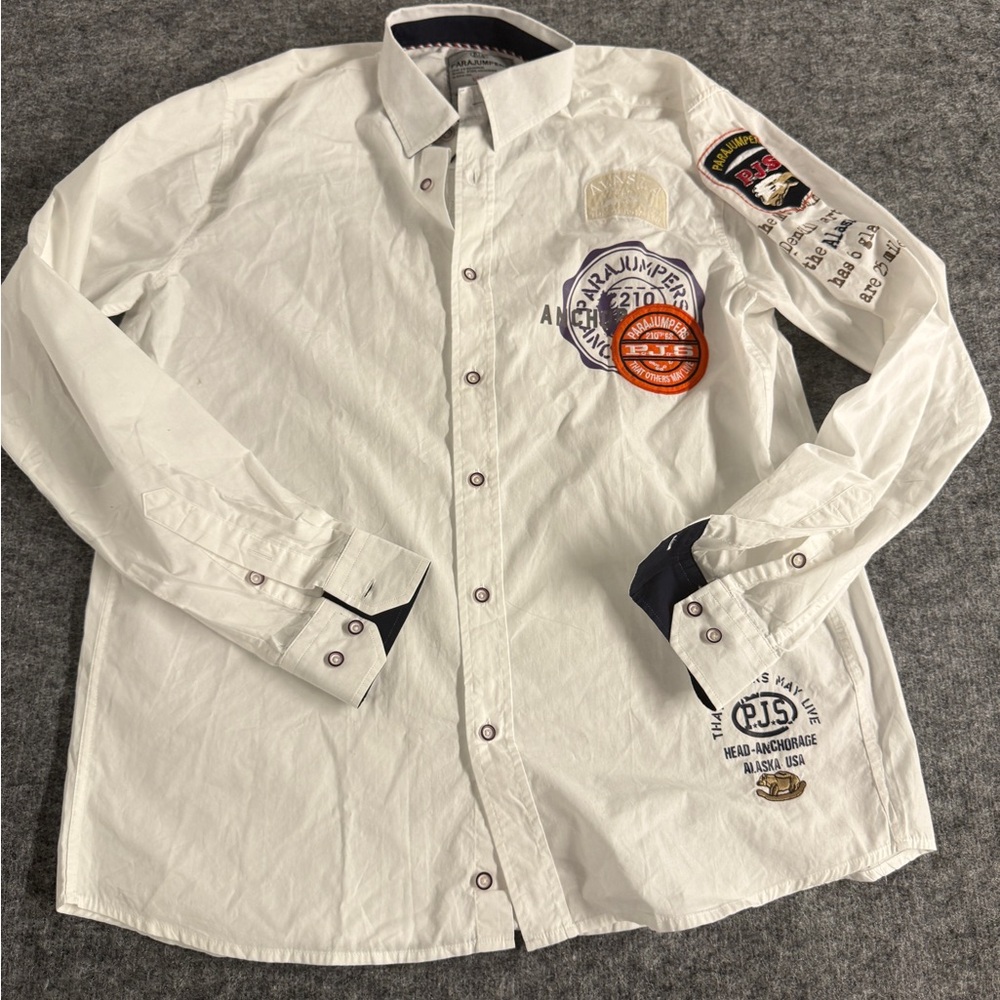 Parajumpers Shirt Mens Medium White Embroidered Button Up Relax Fit